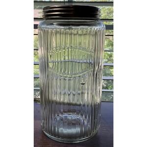 VTG Sneath Hoosier Mission Glass Canister Jar Original Lid Farmhouse Storage 8"